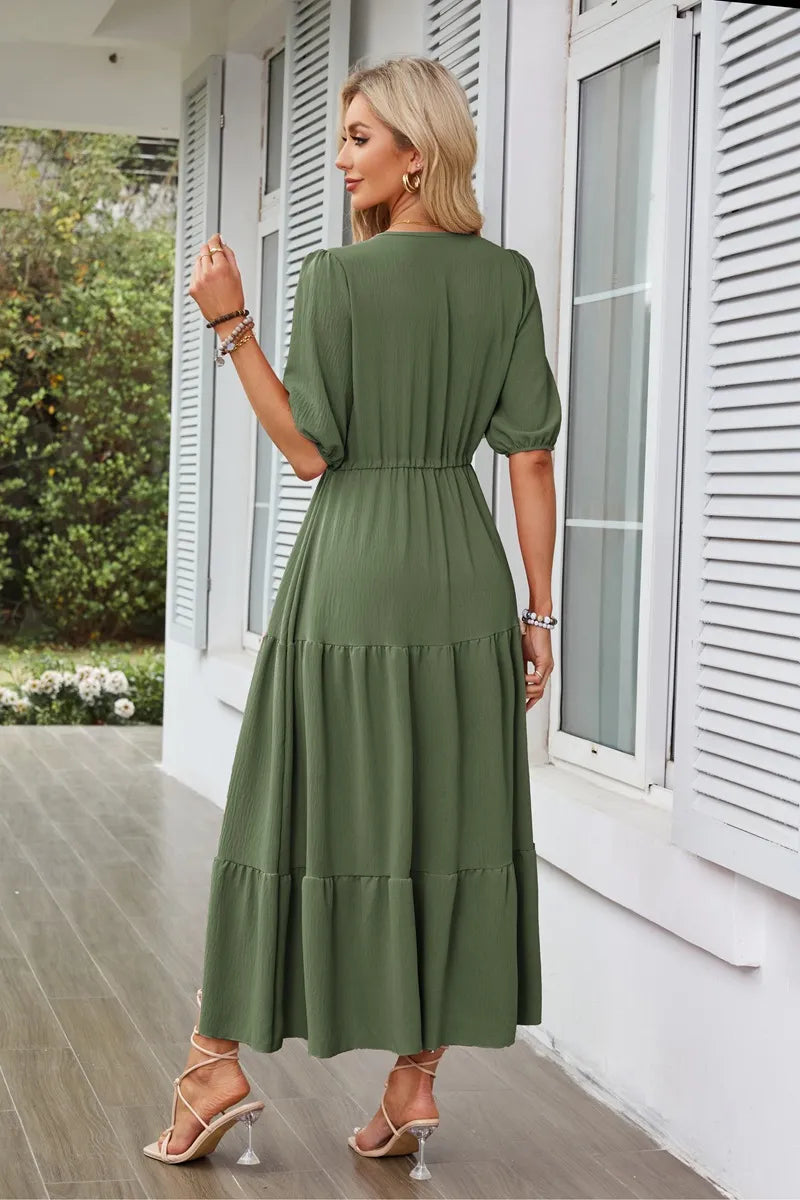 NORDHAVEN™ Women's V-Neck Drawstring Maxi Dress
