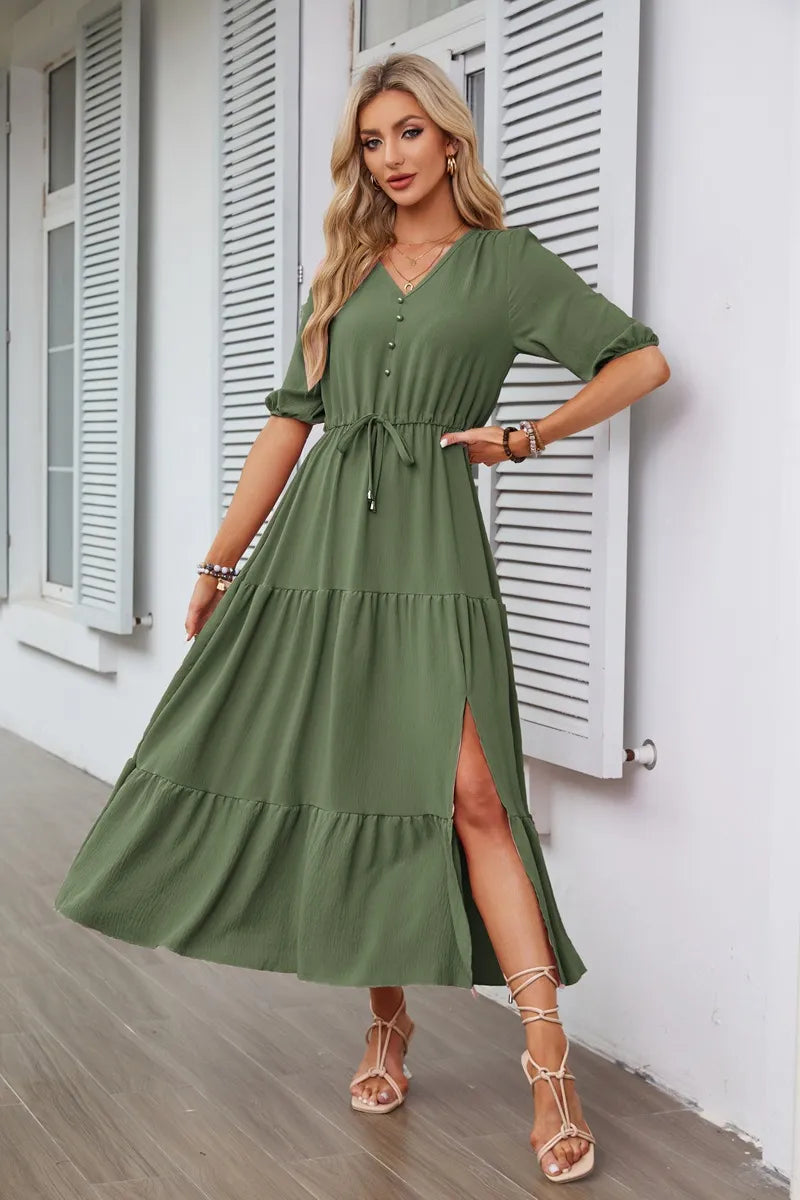 NORDHAVEN™ Women's V-Neck Drawstring Maxi Dress