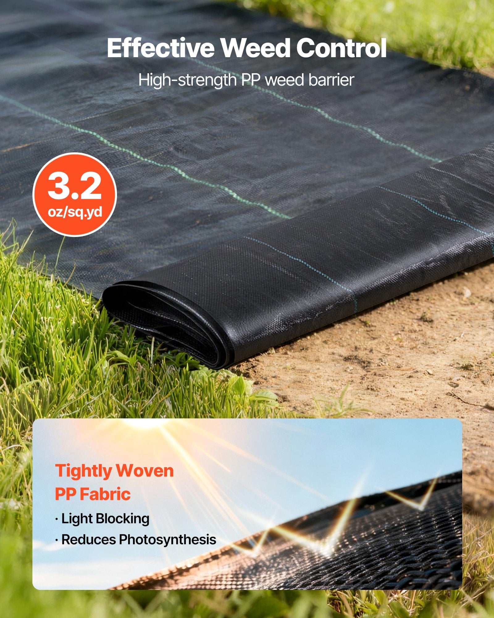 Weed Barrier Fabric Heavy Duty, 2 Packs 0.9x15.2m 90.7g Weed Blocker