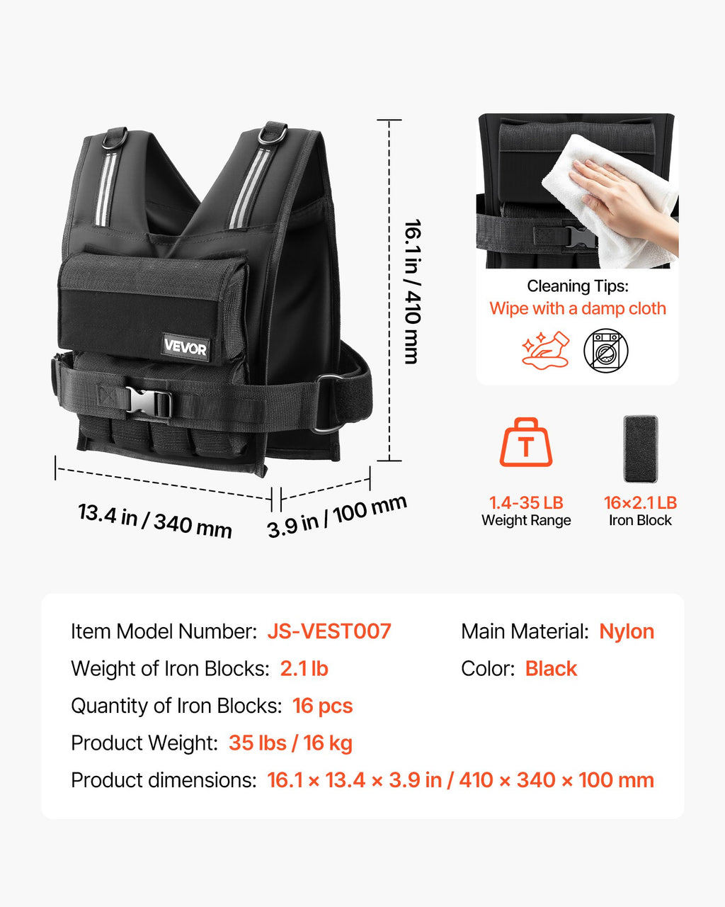 Adjustable Weighted Vest, Body Weight Vest with Iron Weights, Shoulder