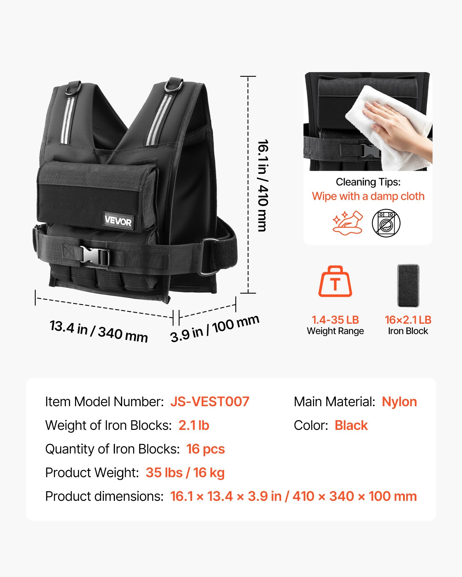 Adjustable Weighted Vest, Body Weight Vest with Iron Weights, Shoulder