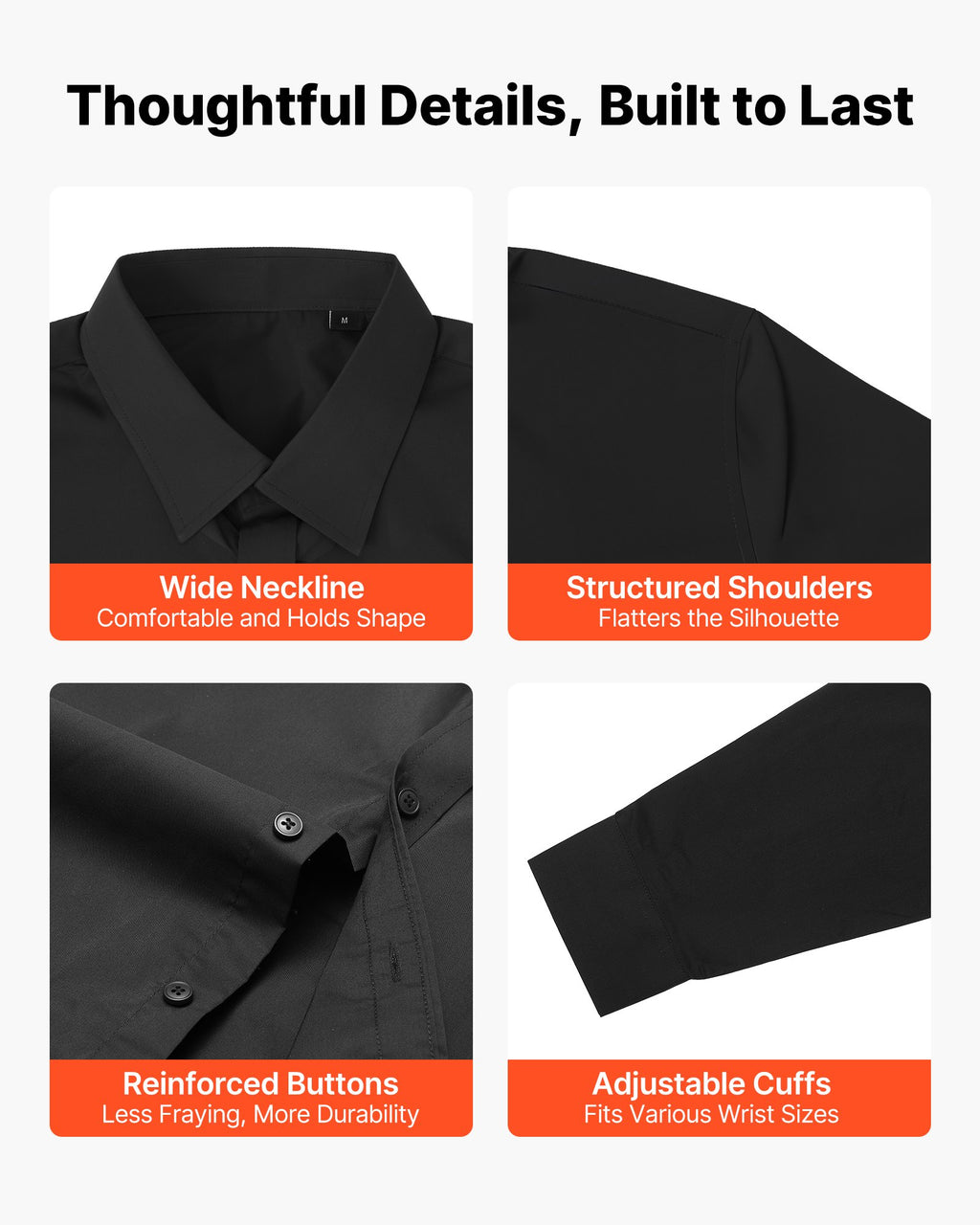 Men's Button Up Shirt, Mens Long Sleeve Wrinkle-free Button Down Dress
