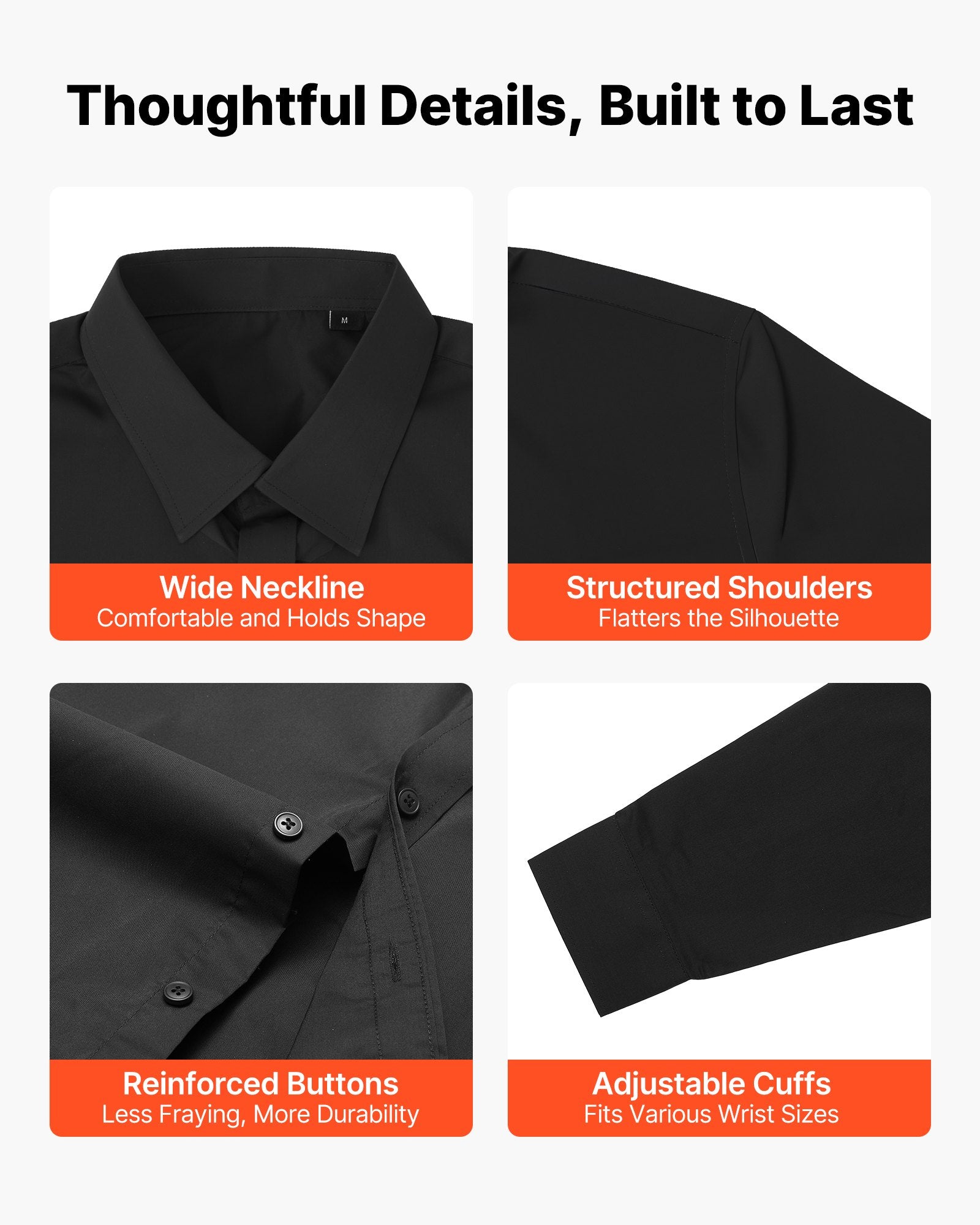 Men's Button Up Shirt, Mens Long Sleeve Wrinkle-free Button Down Dress