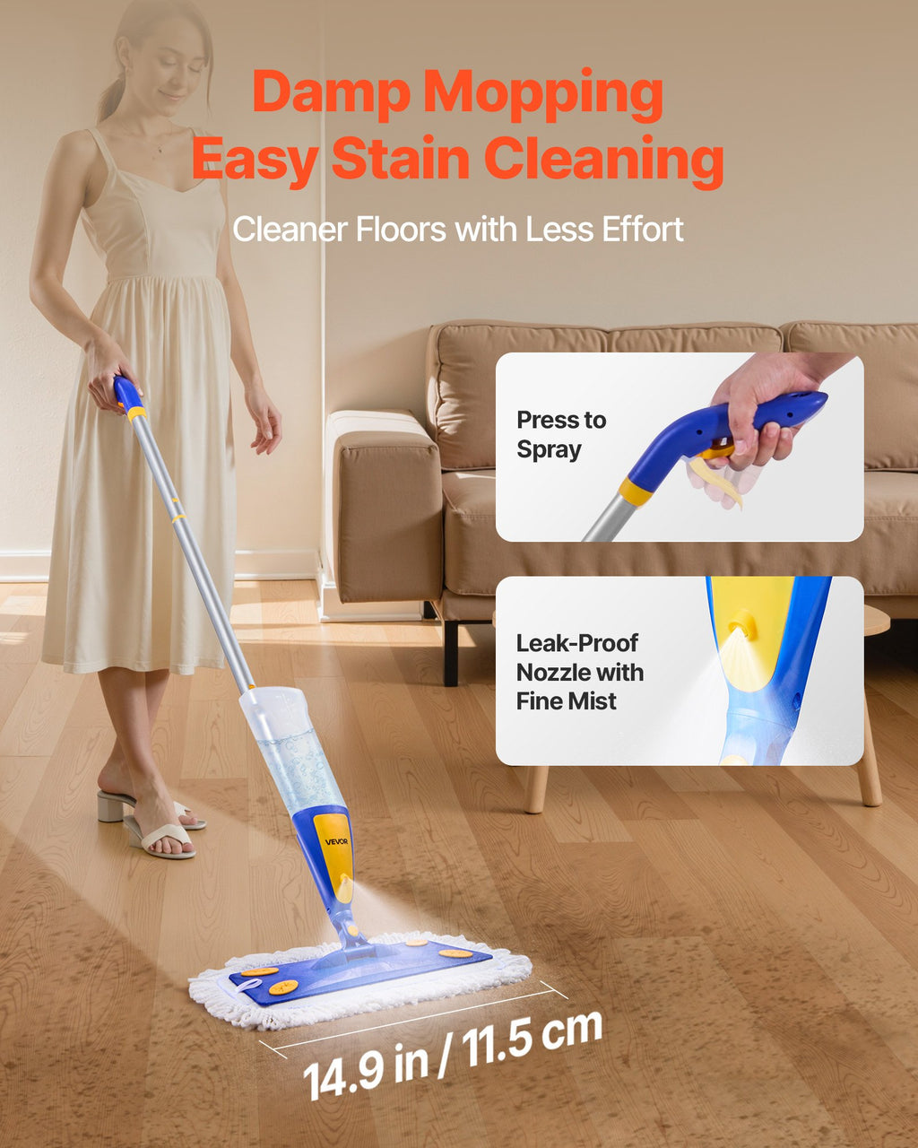 Spray Mop, with 3 Washable Pads for Dry and Wet Floor Cleaning & an