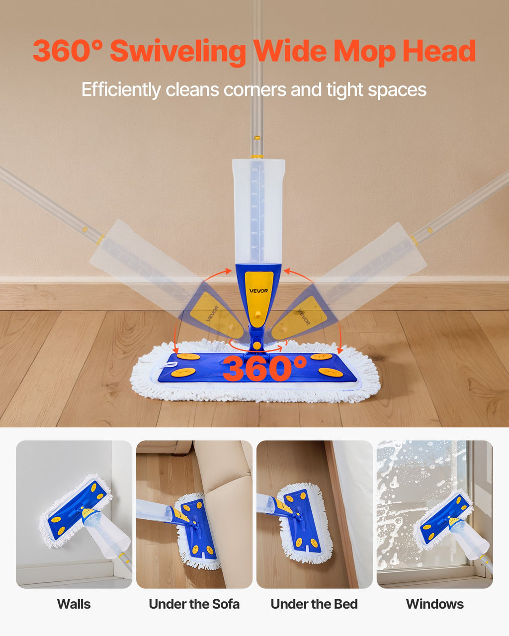 Spray Mop, with 3 Washable Pads for Dry and Wet Floor Cleaning & an
