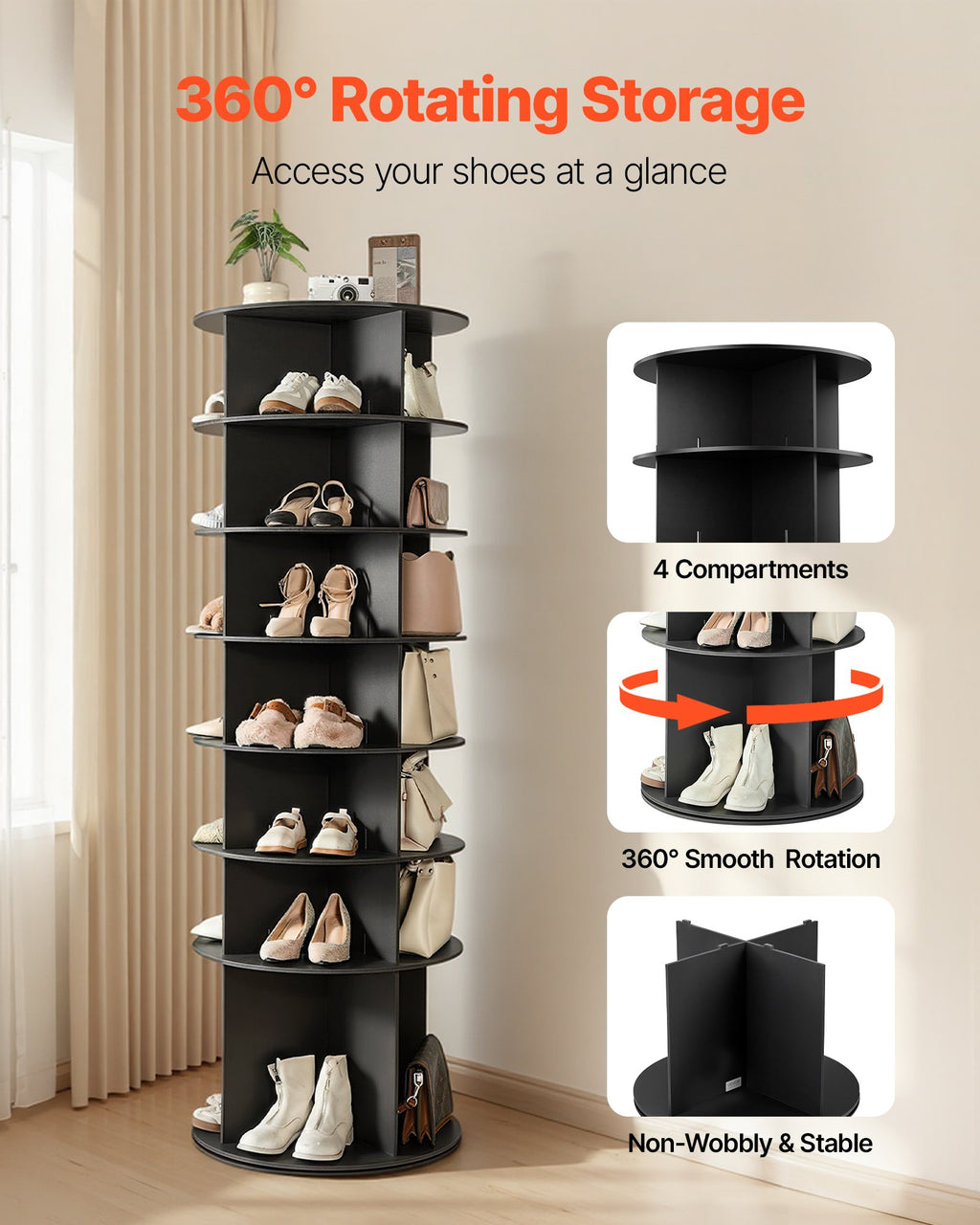7 Tiers Rotating Shoe Rack Tower, 360掳 Spinning Shoe Rack, Revolving