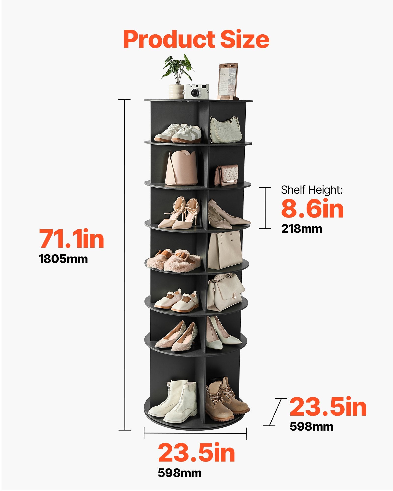7 Tiers Rotating Shoe Rack Tower, 360掳 Spinning Shoe Rack, Revolving