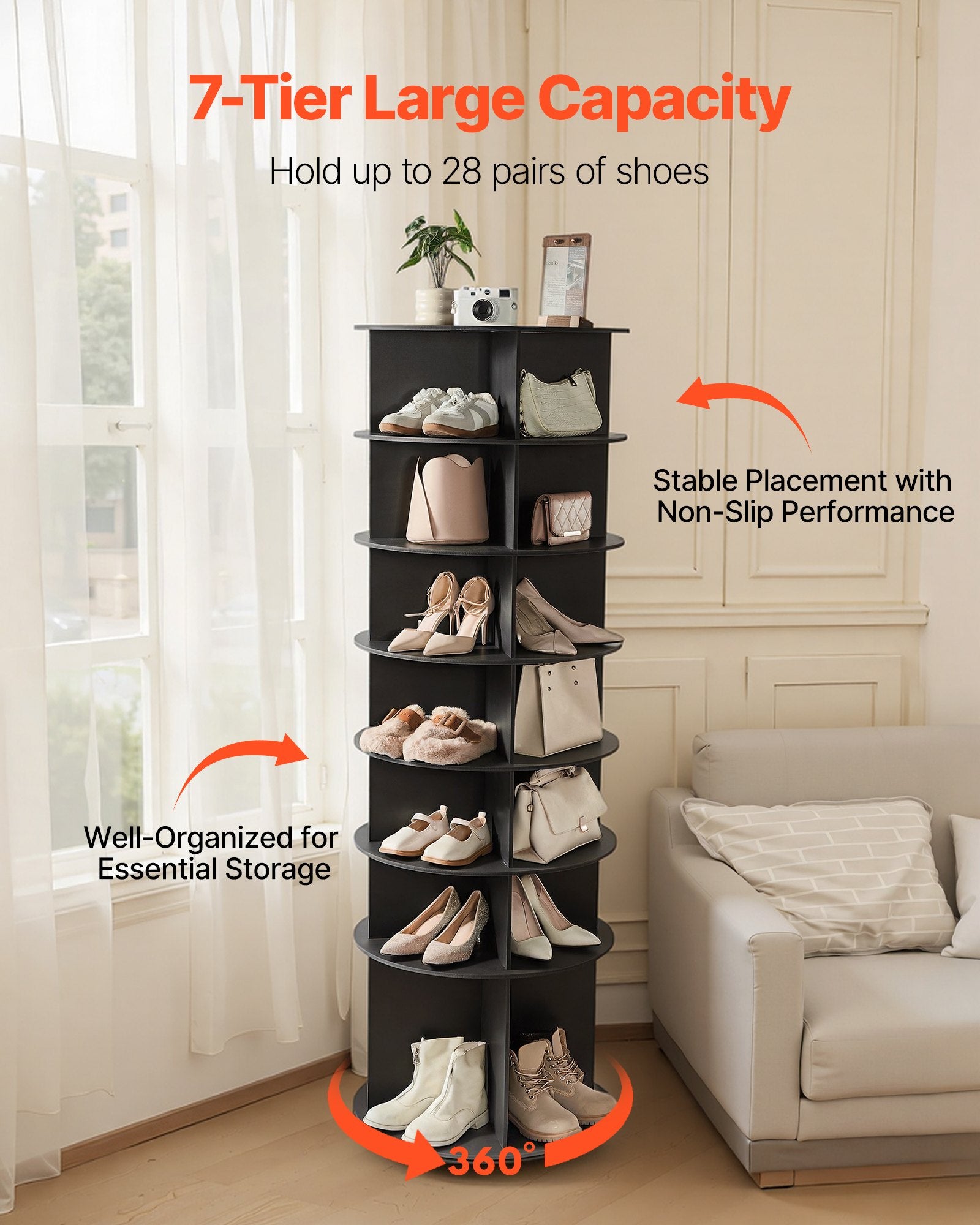 7 Tiers Rotating Shoe Rack Tower, 360掳 Spinning Shoe Rack, Revolving