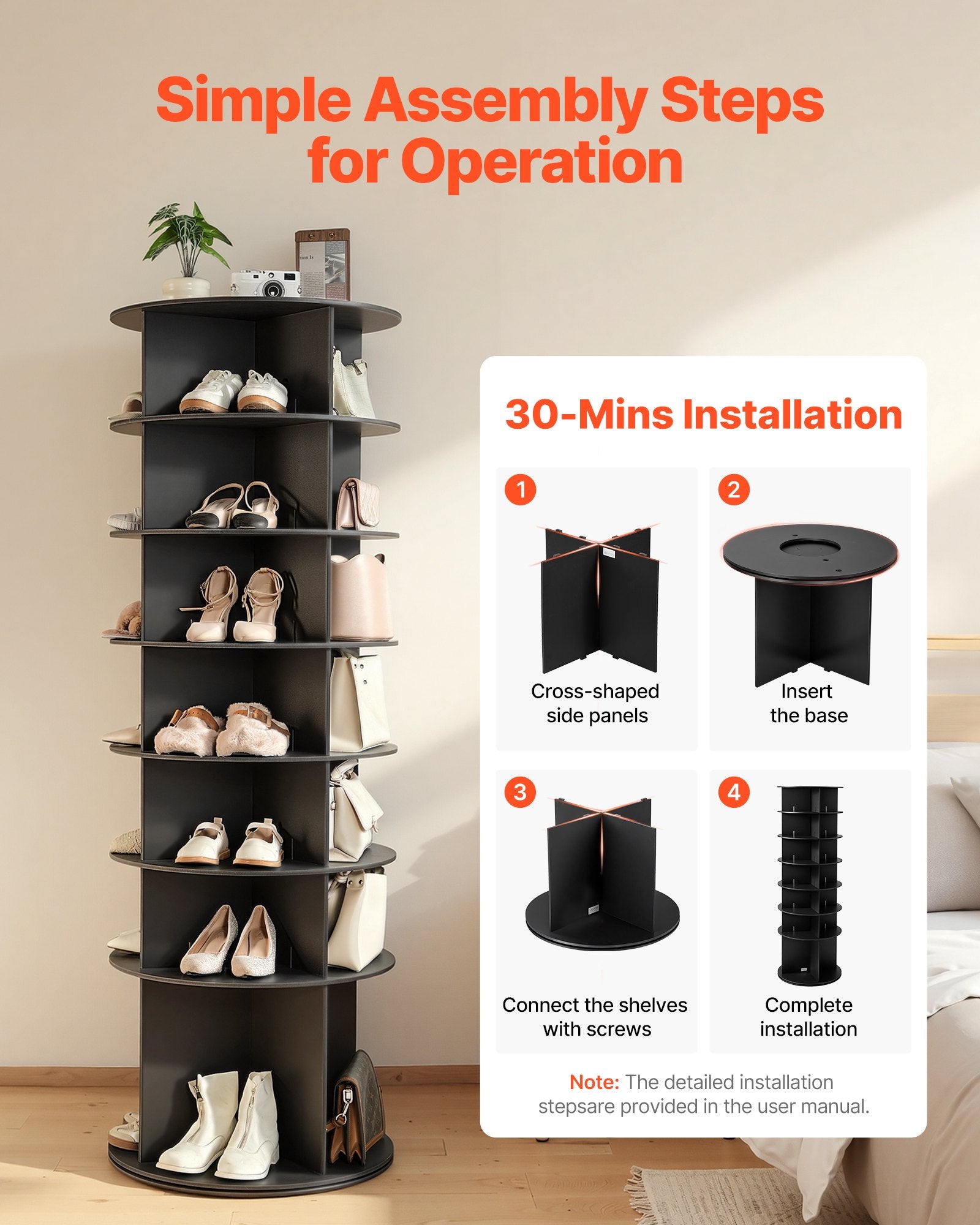 7 Tiers Rotating Shoe Rack Tower, 360掳 Spinning Shoe Rack, Revolving